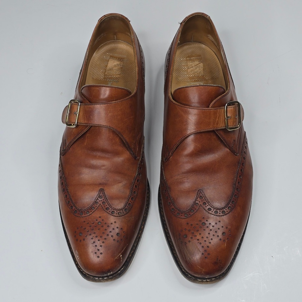 Brooks Brothers Peal & Co Mens Tan Leather Wingtip Monk Strap Shoes 10.5 D UK